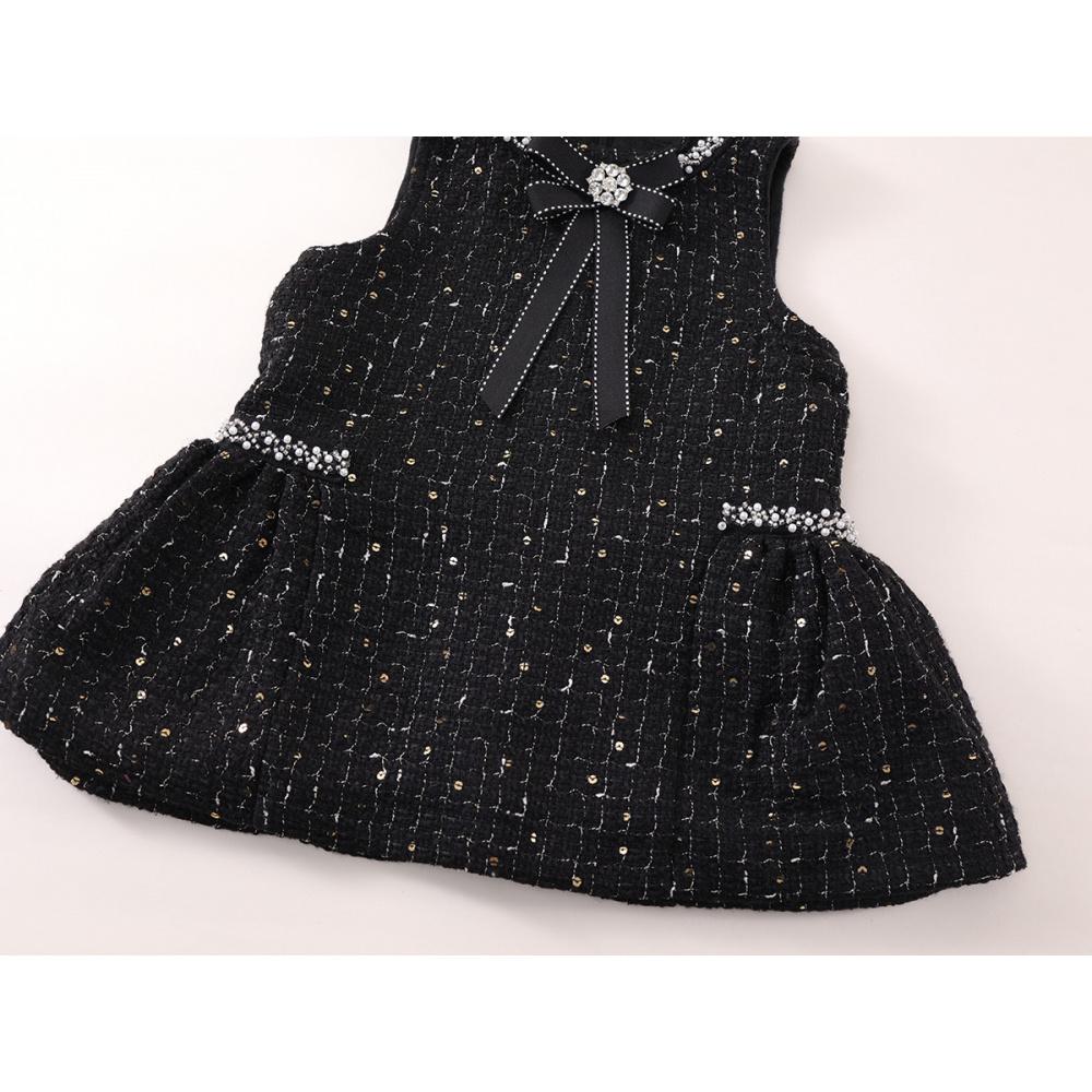 Girls' Tweed Little Sleeveless Vest Dress Autumn Winter New Baby Black Light Luxury Rhinestone Dress