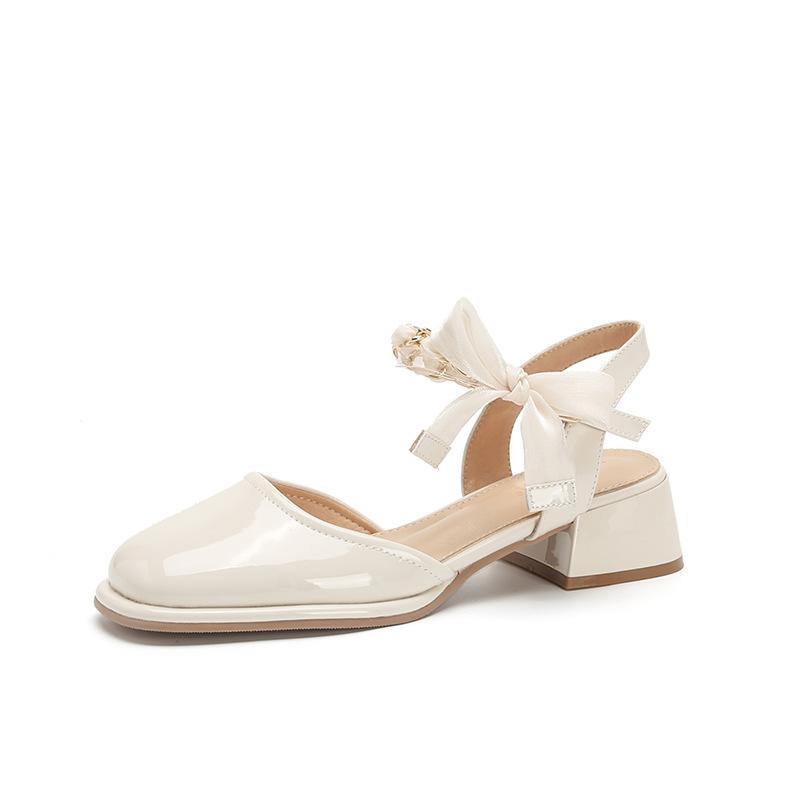Sandały Mary Jane Wiosenna Kokarda Gruby Obcas Baotou Puste Wysokie Obcasy Pojedyncze Buty Damski Pusty Design