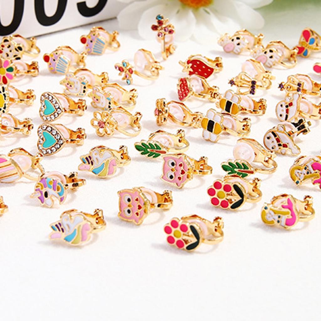 24 Pairs Mixed Color Clip-on Earrings Suitable for Non-perforated Ears Lovely Animals Flowers Heart Fruit Earrings Set