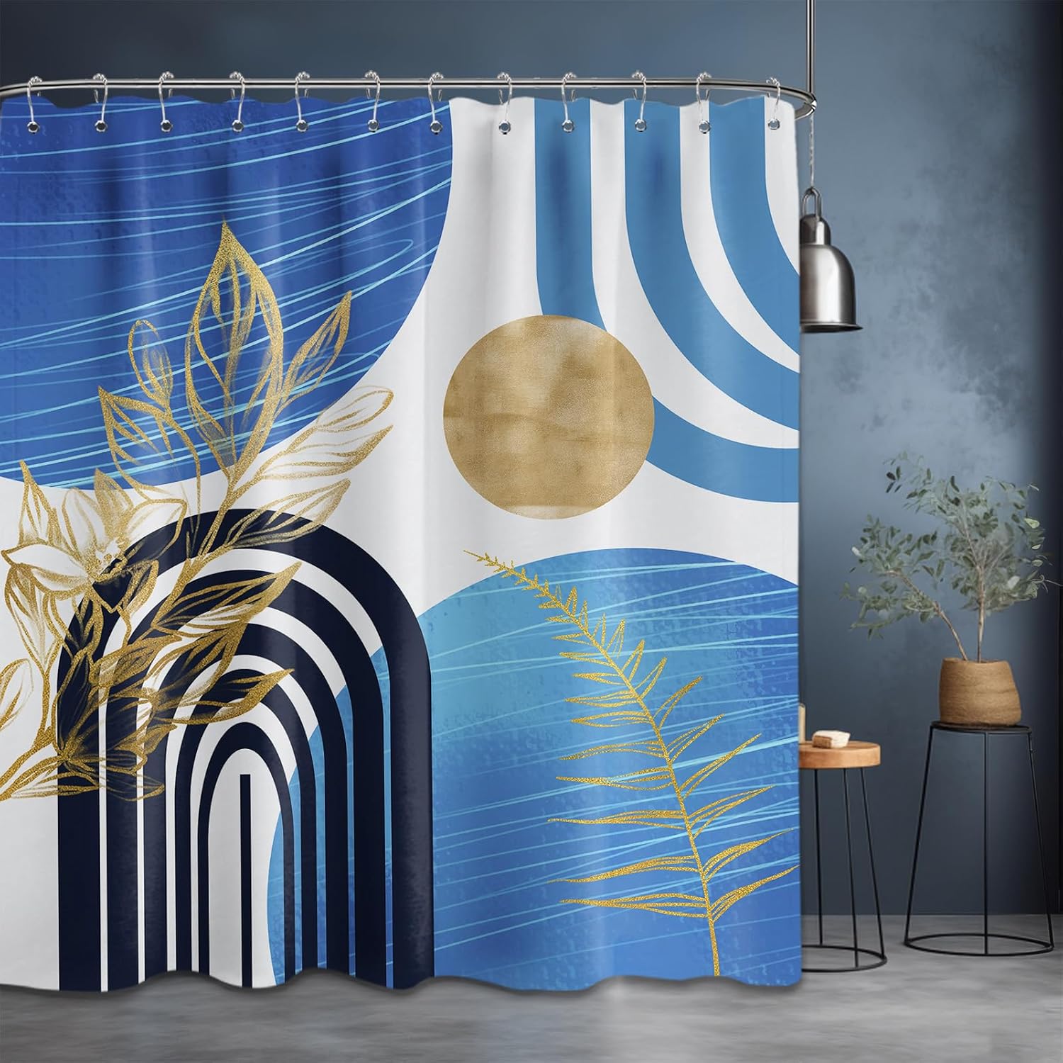 

Mid-Century Modern Shower Curtain Black And White Shower Curtain For Bathroom Decorative Abstract Shower Curtain With Hooks W60H190(CM)-1 Pcs