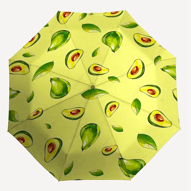 1PC Avocado Leaf Automatic Open/Close Umbrella with Windproof, 8-Rib Sturdy Canopy, Durable Ribs, Fashionable Design, Outdoor Accessory, Fun Prin, Hol