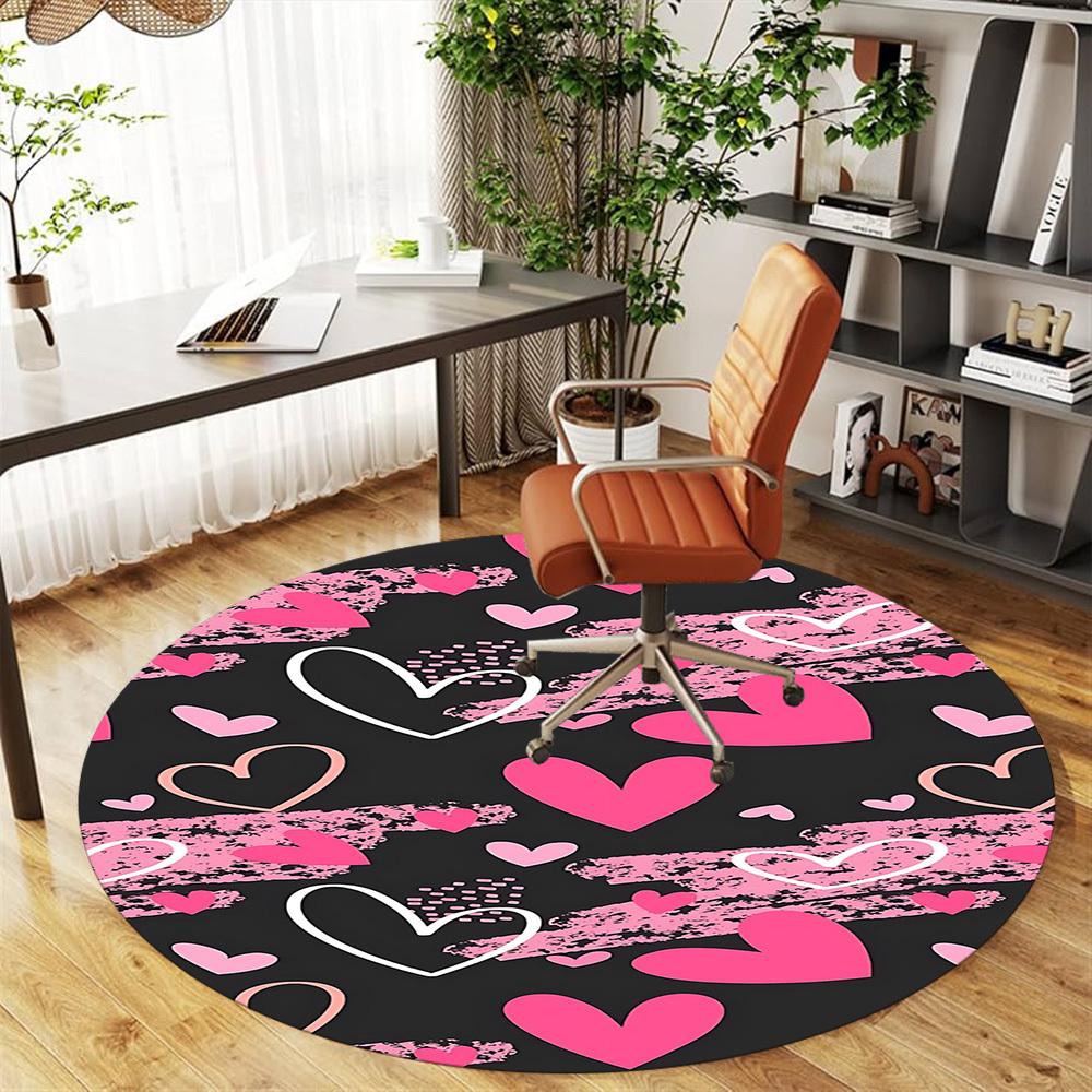 1pc Hearts Love Round Chair mat office Area Rug - Non-Slip, Floor Mat for Office, Bedroom, and Indoor Decor p127130