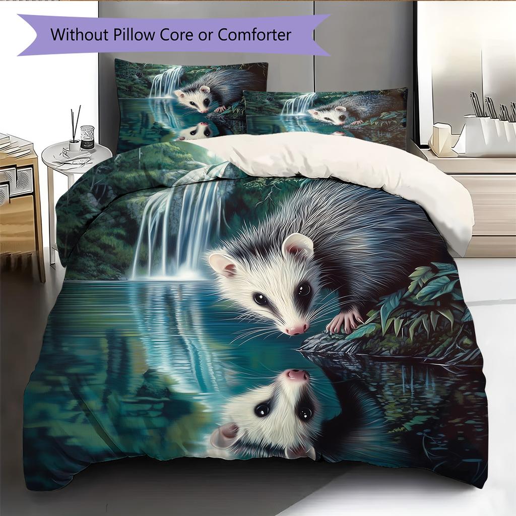 Animal by Forest Waterfall  Pattern Bedding Quilt Set  Home Decoration  Gift (1 * duvet cover + 2 * pillowcase, without core)