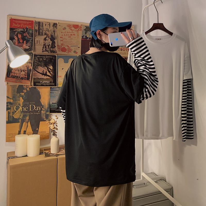 Trendiges Koreanisches Lockeres Herren-T-Shirt mit Langen Ärmeln und Fake-Zweiteiler-Look