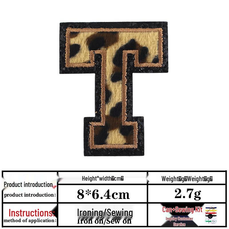 Leopard Print Velvet Cloth Patch with English Letter and Black Sequin Embroidery