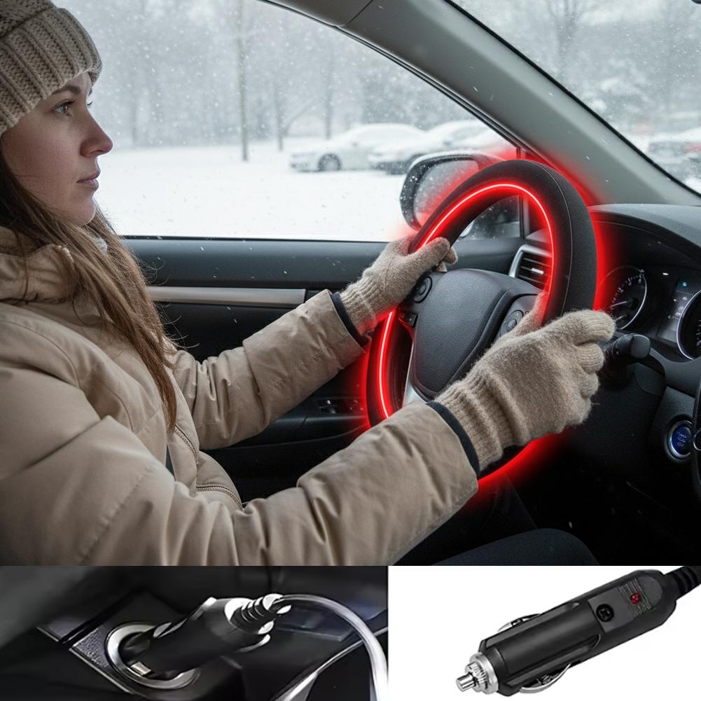 Cubierta de Volante Calefactable de 12V Cálida en Invierno Ajuste Universal Protector Exterior para Coches Camionetas Furgonetas Accesorios para Coche