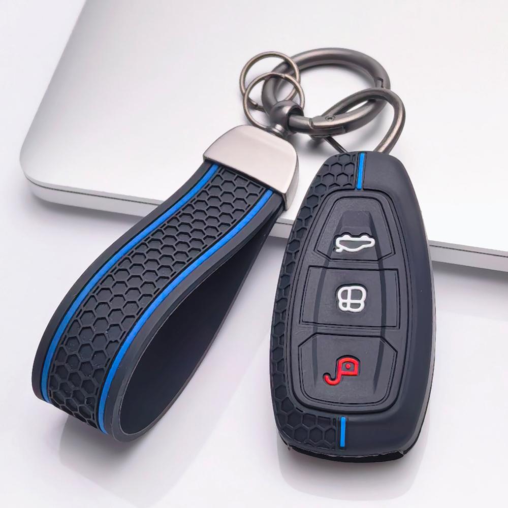 Silikon-Schlüsselabdeckung Schlüsselanhänger für Ford 3-Tasten Smart Key, Passend für Ford Focus Mondeo Kuga Escape Galaxy C-Max S-Max, Stoßfester Schlüsselanhängerhalter