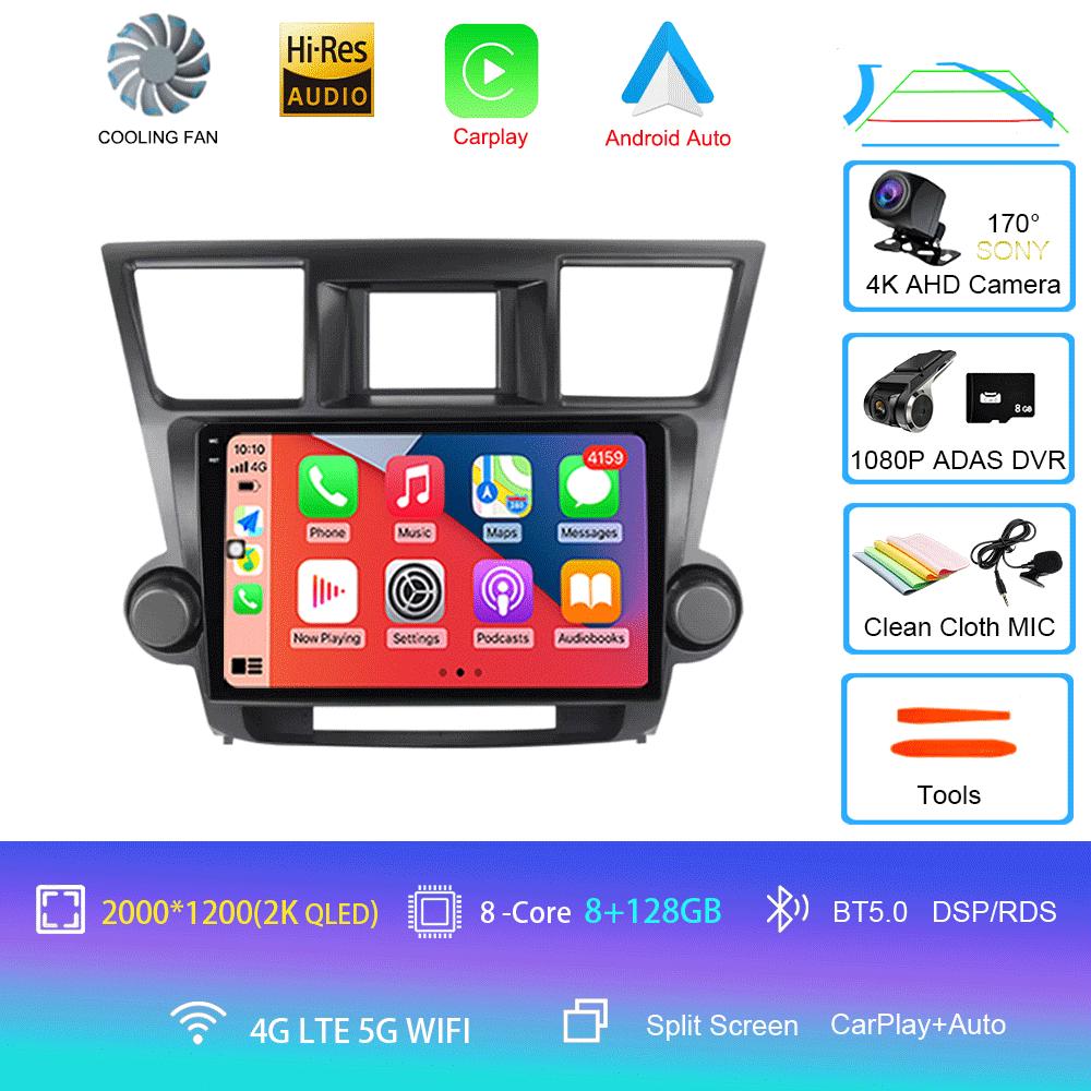 Android 14 Car Radio For Toyota Highlander 2 XU40 2007 - 2013 Multimedia Video Player Navigation GPS Carplay Android Auto 5G WIF