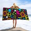 Bohemian Peace Sign Floral Print Beach Towel Quick Dry Absorbent Sandproof Lightweight for Travel Swimming Pool Hippie Style