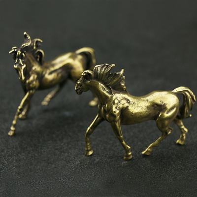 Figurines miniatures de cheval en cuivre Antique, 1 paire, ornements en laiton massif, Statue d'animal, décorations de bureau, décoration de maison, nouvelle collection