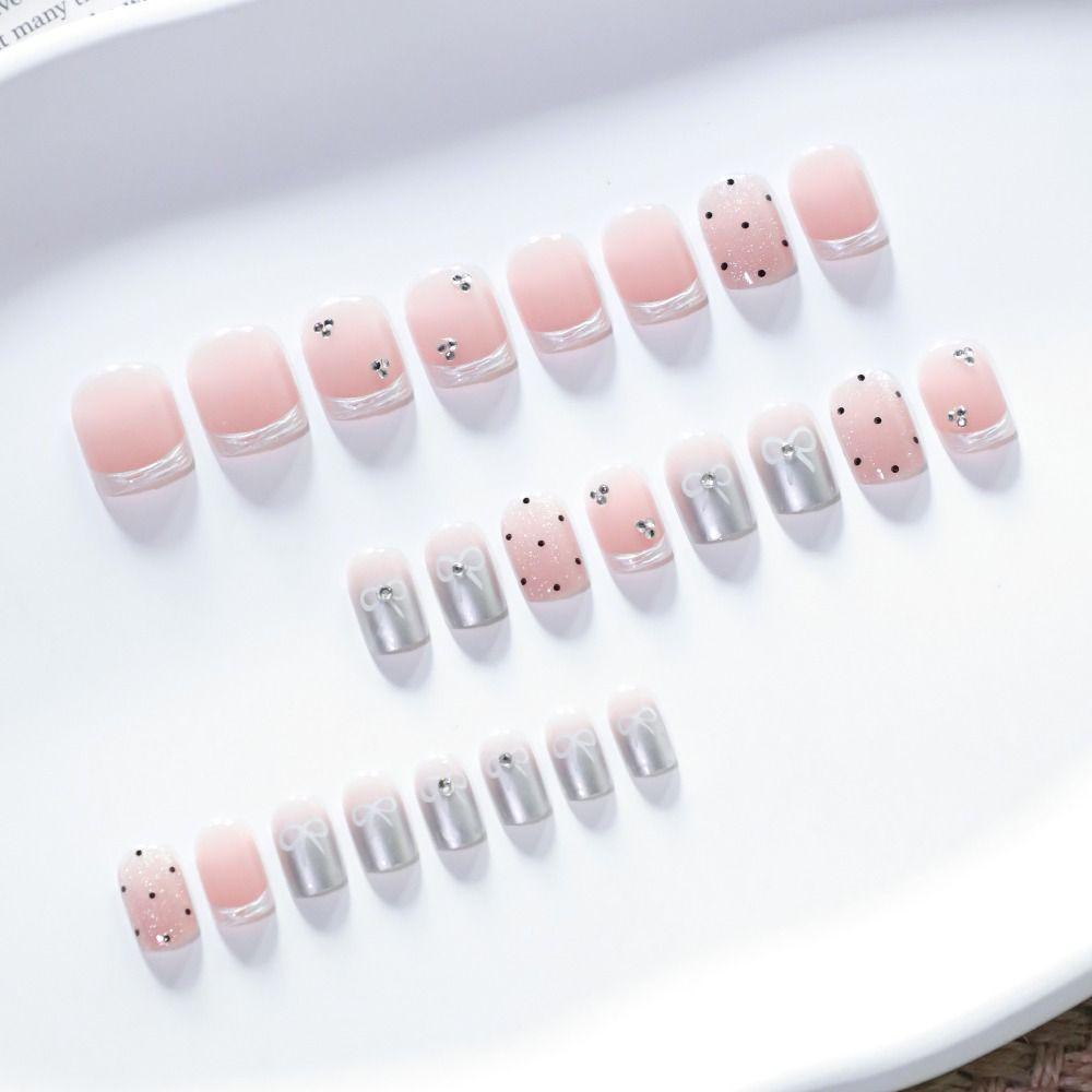24pcs Flower Bow False Nails French Fake Nails Manicure Nail Tips DIY