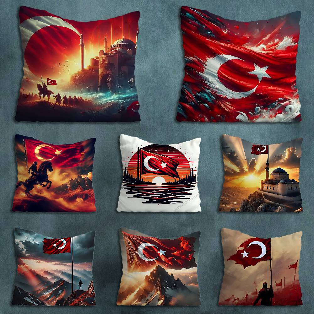 Cool Art Turkish Flag Throw Pillow Case Living Room Sofa Cushion Cover For Home Bedroom Decoration Protector