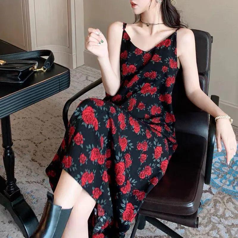 Women s Rose Floral Waist-Cinched Short Sleeve Summer Dress - Elegant 2026 Style S 40-47 kg