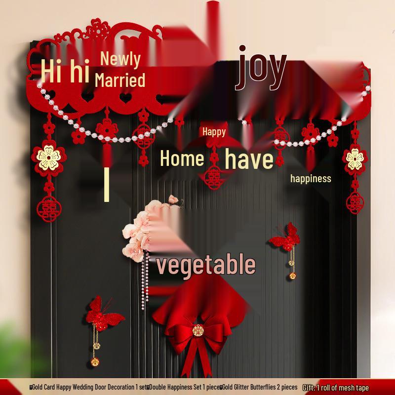 Wedding Room Decoration - Bride & Groom Bedroom Double Happiness Door Sticker Set