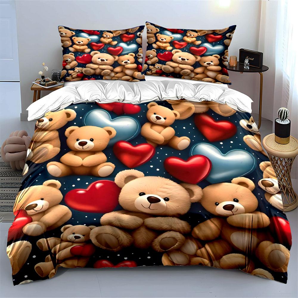 Teddy Bears Decor Gift Set Multiple Sizes Kid'S And Adults' Bedroom Exquisite 3Pc Bedding Set, Gift
