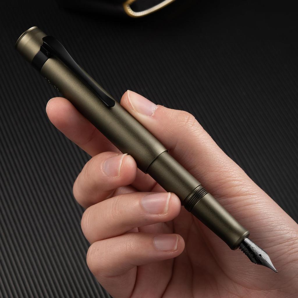 Hongdian M2 Mini Fountain Soft Army Green Slim Pocket Travel Pen Pen, Ultra-Fine, Nib, Aluminum,
