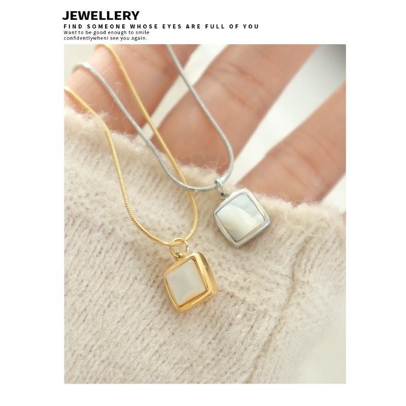 Meier White Seashell Pendant Necklace - Unique Design, 18k Gold Plated Titanium Steel Round Snake Chain Jewelry