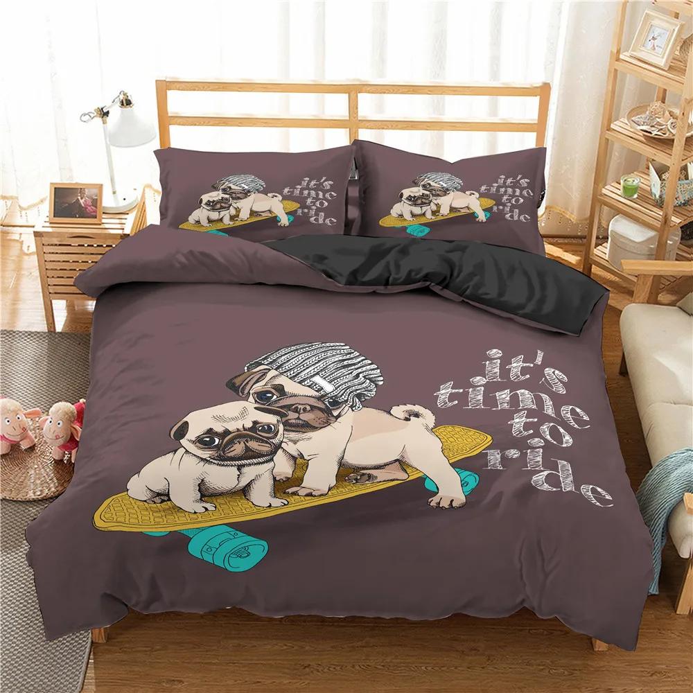Dog Print Bedding Set Pug Retriever Corgi Dog Duvet Cover Microfiber Cute Pet Animal Queen Quilt Cover for Girls Boys Kids Room