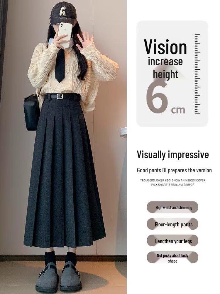 Autumn/Winter Women's Plus Size Retro Academic Pleated Wool Skirt