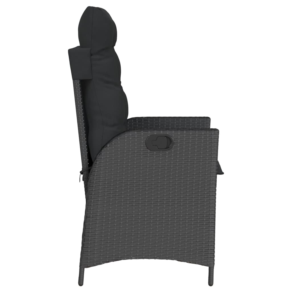 2 Piece Garden Armchair with Cushions Adjustable Black Poly Rattan