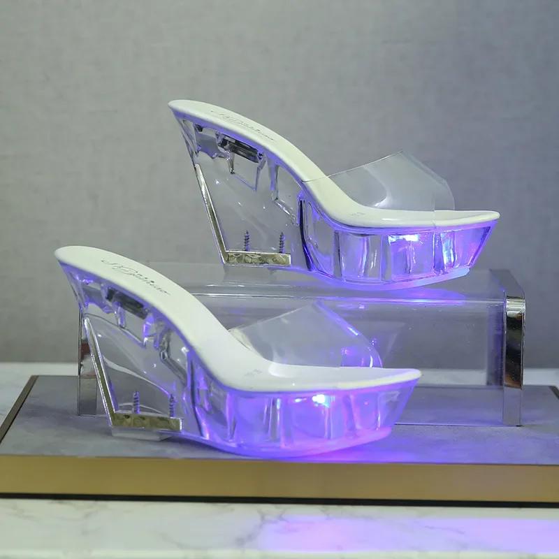 Fashion Size 43 Ladies High Heels Slippers Luminous High Heels Light Up Fashion Catwalk Shoes Women 10cm Sandal