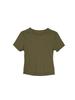 Women's Slimming Round Neck Olive Green Ribbed Cotton T-shirt