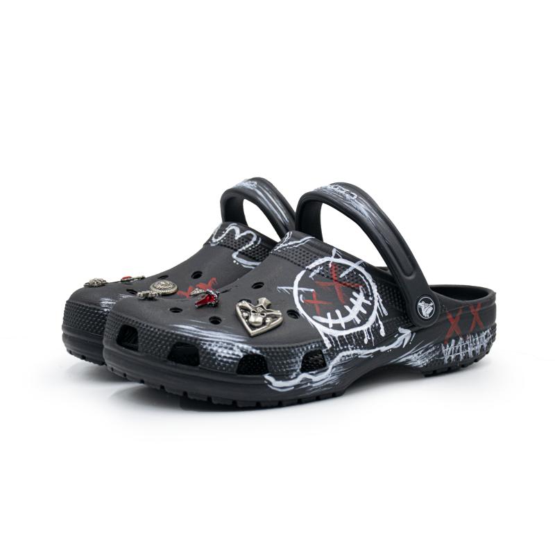 Crocs Classic clog Little Devil EVA Doodle Comfortable Versatile Hole Shoes Unisex Black