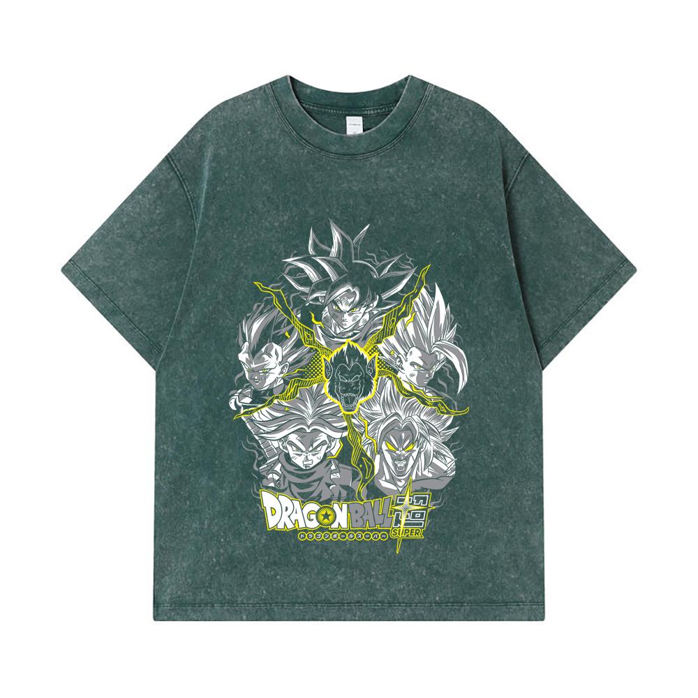 275 GSM Washed T-shirts 100% Cotton Dragon Ball V49 Super Saiyan Print Unisex Heavy Cotton T Shirt