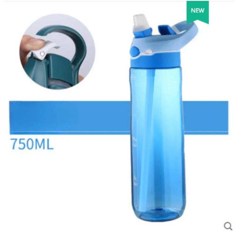 750ml Sports Water Bottle with Straw for Camping Hiking Outdoor Plastic Transparent BPA Free Bottle for Men Drinkware