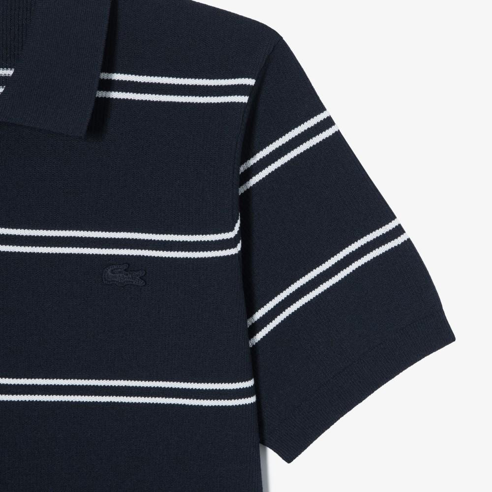 [lacoste] Men's Open-Collar Pin Stripe Short-Sleeve Sweater Polo Shirt PH396E-56G166