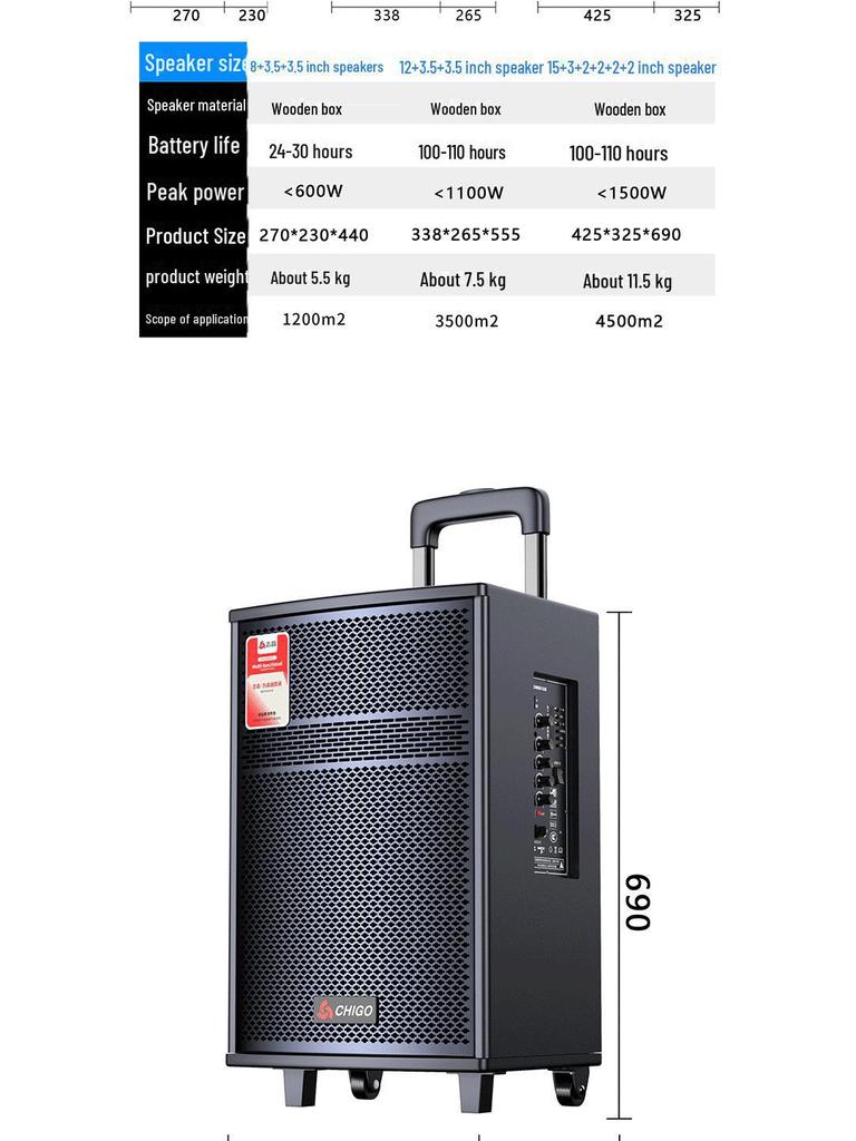Chigo High-Power Outdoor Bluetooth Trolley Speaker for Music & Karaoke