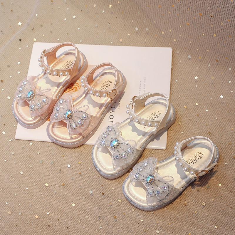 New bow diamond soft sole cute princess sandals for girls
