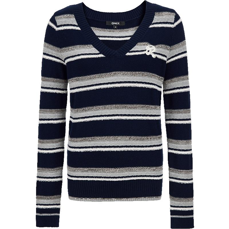 Only Women's Retro Color Block Striped V-Neck Knit Sweater