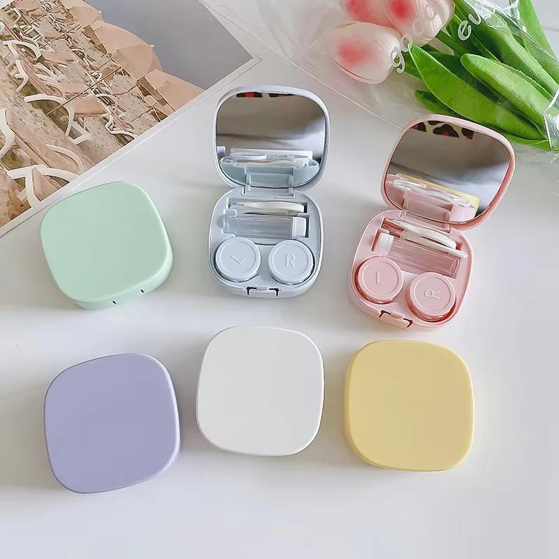 1pc Contact Lens Color Case Bring A Mirror Simple Square Box Portable Companion Kit Holder Contact Eye Lenses Storage Protector