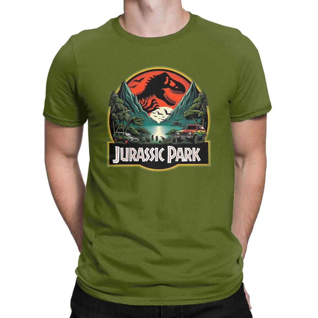 Vintage Jurassic Park TShirt for Men O Neck Pure Cotton T Shirts  2025 Movie Short Sleeve Tee Shirt Gift Idea Tops