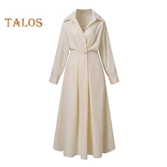 Dámské šaty s dlouhým rukávem na knoflíky, ležérní áčkové midi šaty, volného střihu, s klopovým límcem, dlouhé šaty do kanceláře, na večírky a na pláž