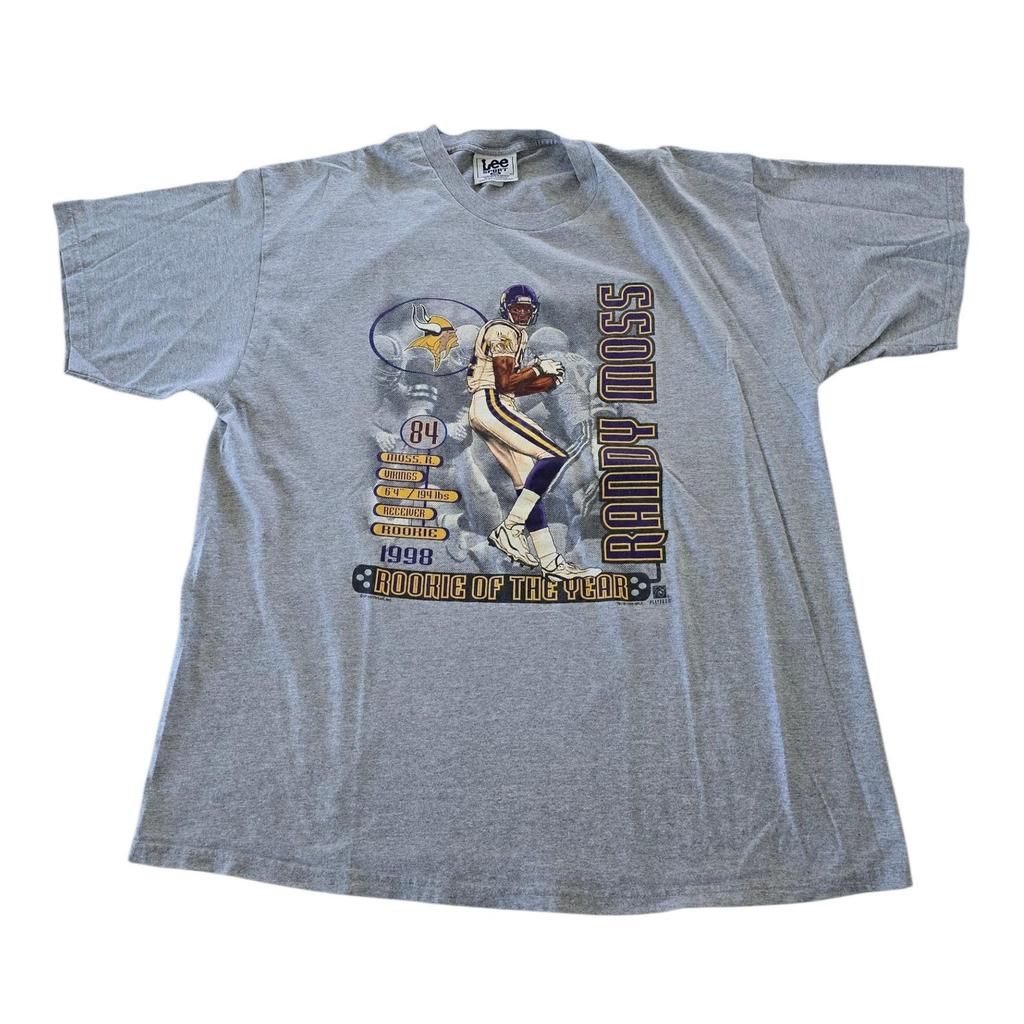Vintage 1990er Minnesota Vikings Randy Moss Rookie des Jahres Grafik-T-Shirt.