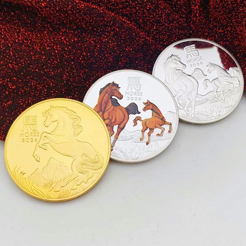 2026 Australian zodiac horse, silver plated color printed commemorative medal, creative ornament, bracket, zodiac year coin, gift coin