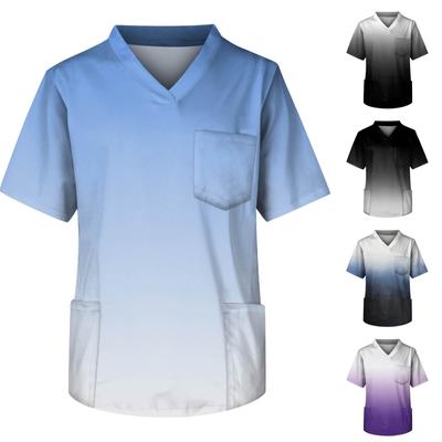 Men's Short Sleeve V Neck Gradient Print Print Chest Pocket Carer Top