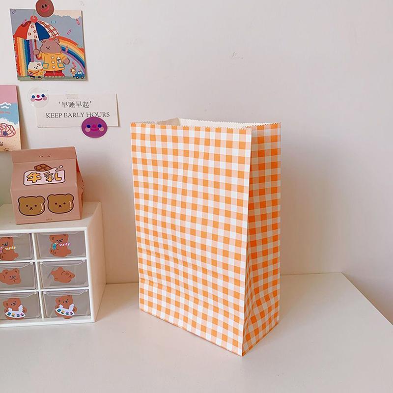 20Pcs Ins Style Colorful Plaid Kraft Paper Bag Birthday Party Graduation Christmas Gift Bag Packaging Bag Candy Sundries Bags