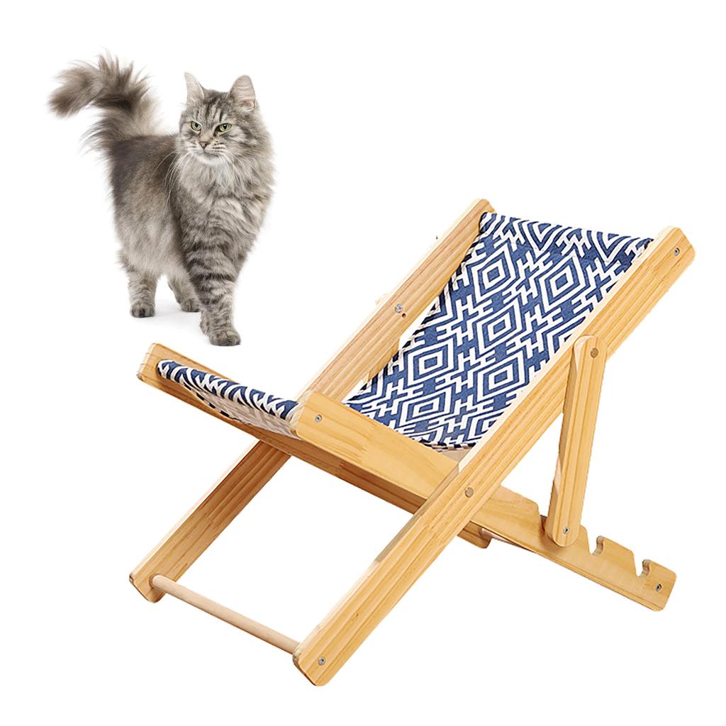 Cat Hammock Bed 4 Gears Adjustable Breathable Wooden Raised Pet Bed for Indoor Kitten Canvas