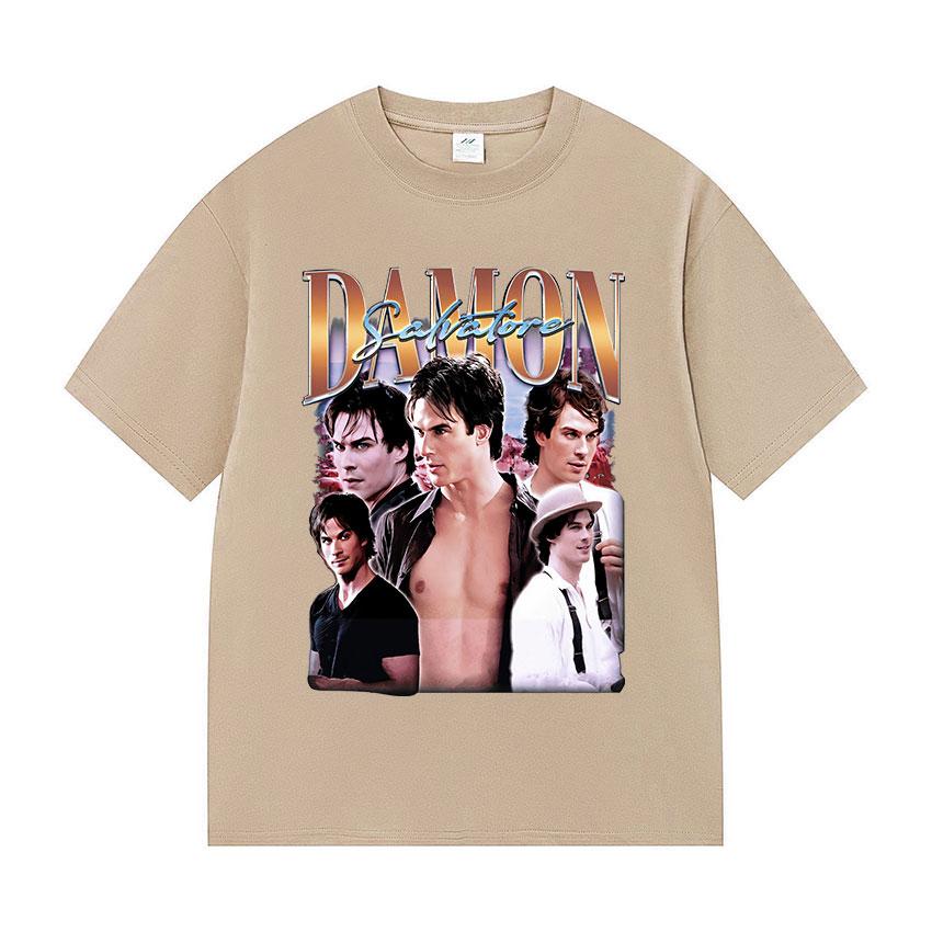 90s Retro Damon Salvatore Graphic T Shirt Unisex Harajuku Fashion Cotton Short Sleeve Tshirts Y2k Mens Gothic Clothing TShirt