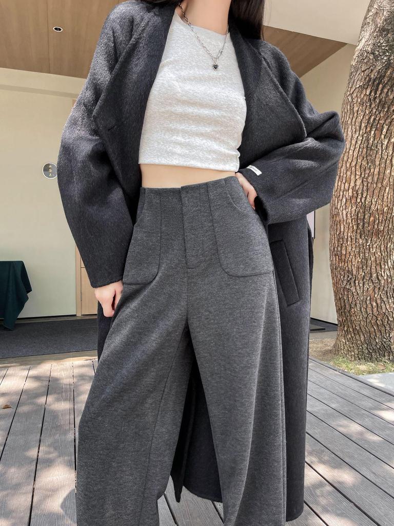 Ai Xuan Grey Acetate Wool Straight Leg Trousers - 2025 Autumn/Winter Women's High-End Narrow Leg Casual Pants