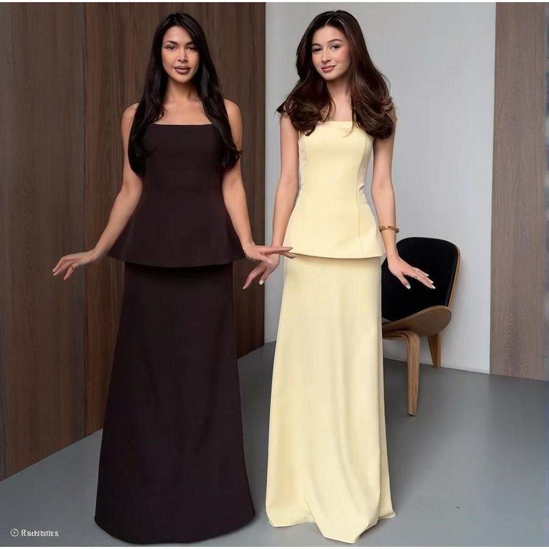 In Stock 2025 Spring New Cross-Border European and American Foreign Trade Women clothes Tube Top Solid Skirt Temperament Fashion Set