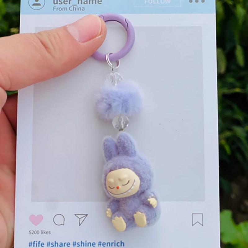 

Мини Флок Лабубу Каваи Частицы Брелок Сумка Шарм для Мобильного Телефона Брелок Подарок