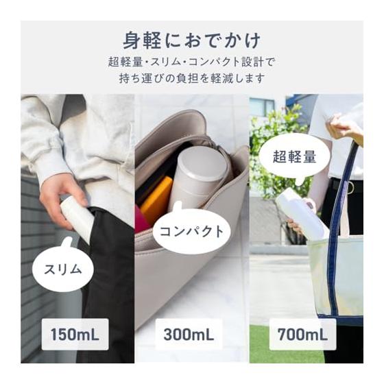 Atlas Water Bottle 300ml Cold Insulated Thermal Vacuum Insulated Stainless Steel Ultra Light Mug Bottle Slim Small Mini Bottle Compatible with Sports