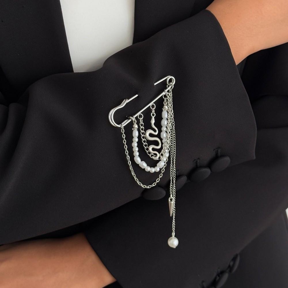 Trendy Faux Pearl Brooch Exquisite Snake Shape Pin INS Style Suit Lapel Pin  Suit Decoration