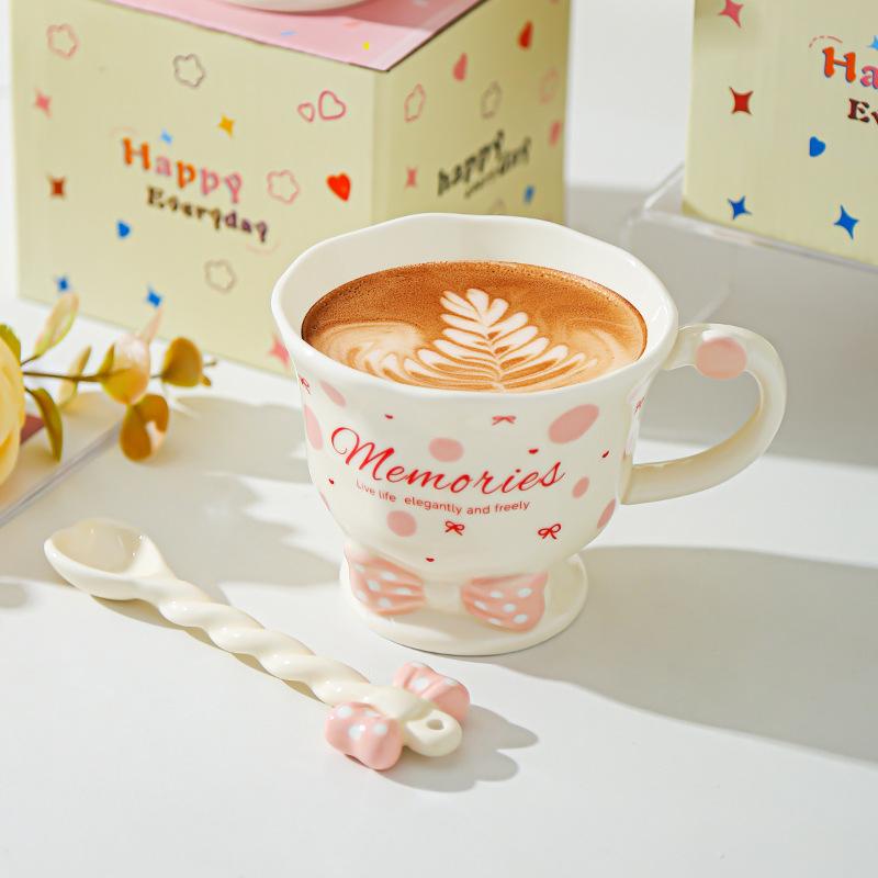 Bow Spoon Goblet Cute Girl Mug Set Drink Water Cup Small Gift Cup High Value Ceramic Cup