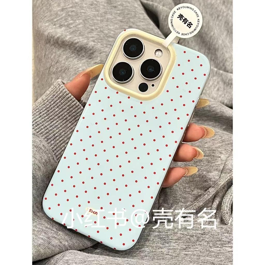 Small fresh blue background red polka dot tomato magnetic suction bracket is suitable for Apple 16 mobile phone case iPhone15/14/13.