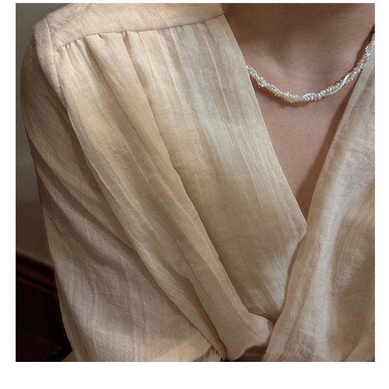 S925 Sterling Silver Double-Layer Necklace Bracelet with Pearls and Sparkling Sand